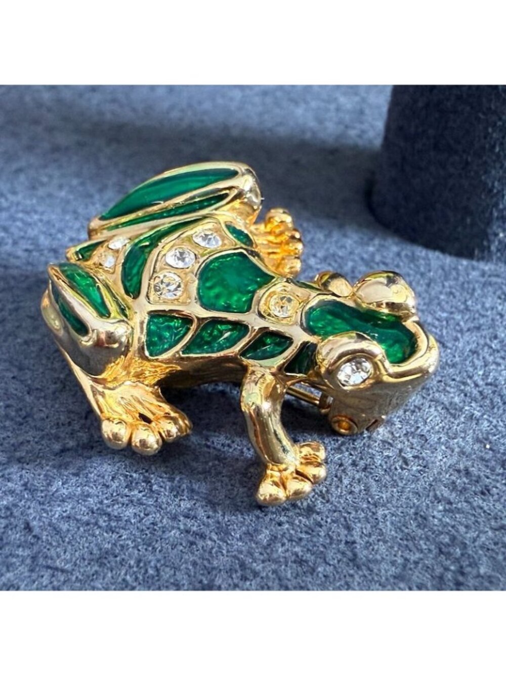 Vintage Frog Pin Enamel Rhinestone Gold Tone Signed Nat Landau Hyman NLH